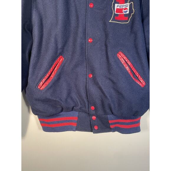 Original Holloway College Varsity Pepsi Logo Jacket Navy Red Size L - Picture 5 of 11